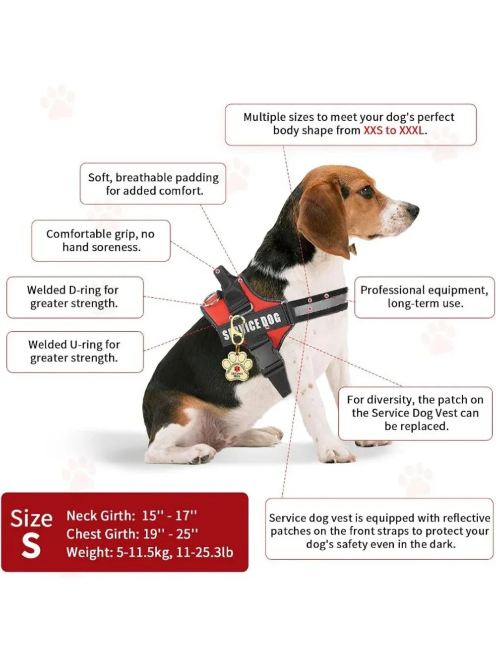 Service Dog Vest with ID Tag & ADA Info Cards | Harness Sizes XS-XXL | ESA